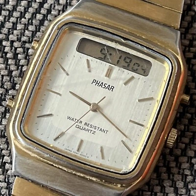 Винтажный аналоговый цифровой будильник с хронографом Phasar Япония V031 5050 PE 7 золотистый работает - Изображение 1 из 4
