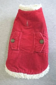SimplyDog Red & White 100% Cotton Corduroy & Fleece Dog Coat w Pockets Size XS - Picture 1 of 12