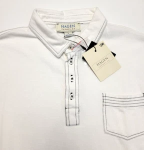 NEW $125 Hagen Carmel Polo Shirt SS Men's SMALL S White Contrast Stitching - Picture 1 of 5