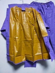 Japan retro purple vinyl rainsuits PVC hooded jacket and pants set raincoat - Picture 1 of 18