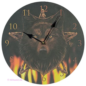 Wanduhr Bilderuhr Uhr Deko - Wild Fire - Wolf Hund mit Pentagramm und Feuer - Bild 1 von 2