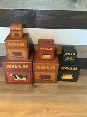 Bob's Boxes - Noah's Peaceable Kingdom 7 Box & Lid Set Noah Ark Nesting Stacking - Image 1 of 4