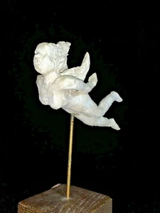 Vintage NAKED ANGEL Cherub in FLIGHT on Stand OOAK Original Art Sculpture ❤️sj7m - Picture 1 of 7