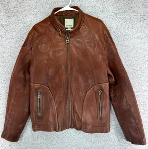 Diesel Bikerjacke Schafsleder Reißverschluss gefüttert braun Herren Gr. XL - Bild 1 von 9