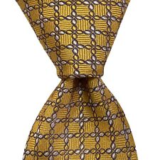 TOM JAMES Men's 100% Silk Skinny Necktie USA Designer Geometric Yellow/Blue EUC