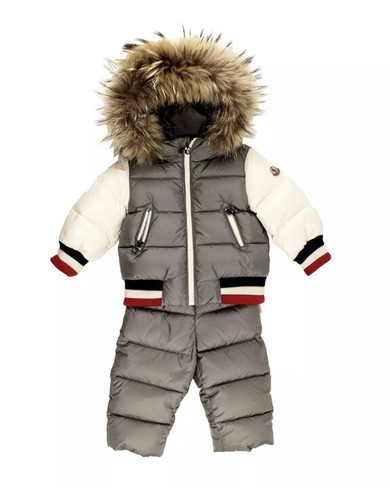 Piumino bambino Moncler Enfant imbottito 2 pezzi tuta da neve pelliccia giacca cappotto sci 9 12 mesi