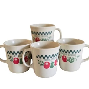 Vintage Corning Coffee Mugs Set of 4 USA Made Farm Fresh Red and Green Apples - Picture 1 of 10