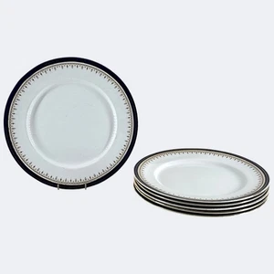 VINTAGE AYNSLEY LEIGHTON BONE CHINA SPEISETELLER 6ER SET MARINEBLAU GOLD - Bild 1 von 4