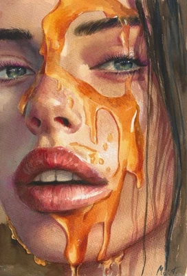 original painting 20 x 30 cm 252MT artwork watercolor modern female portrait - Image 1 of 4