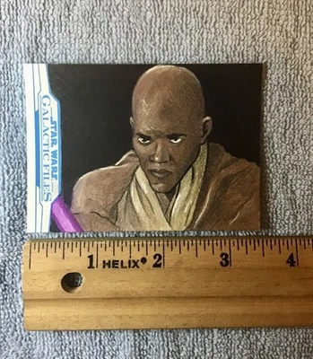 Tarjeta coleccionable boceto de Star Wars Mace Windu de Madison Emerick Topps archivos galácticos Foto 1 de 4