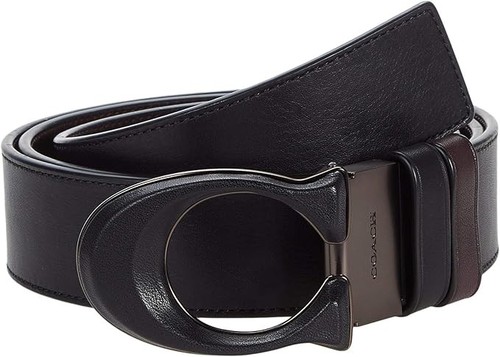 Coach Signature 38 mm fibbia taglio a misura cintura reversibile per uomo nero sangue di bue