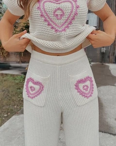 Cara Stickerei Strick Pullover weites Bein Hose RAR Herz Pilz Damen M Neu ohne Etikett - Bild 1 von 9