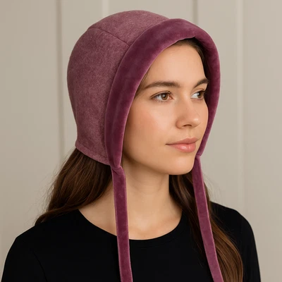 Vintage Style Women’s Bonnet Hat Pink Wool Blend with Velvet Trim – Size T - Image 1 of 4