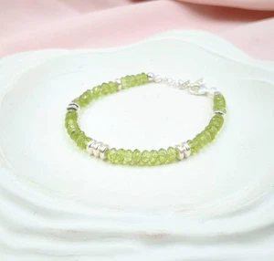 100% Natural Green Peridot Faceted Rondelle Gemstone Beaded Women Bracelets 6-8" - Picture 1 of 10