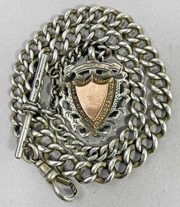 Antique Sterling Silver Albert Pocket Watch Chain & Fob - 50g Graduated Chain bb - Picture 1 of 12