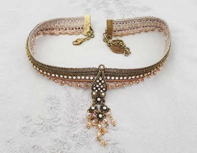 Michal Negrin 蕾丝项圈项链维多利亚水晶珠复古领围兜 — 第 1/4 张图片