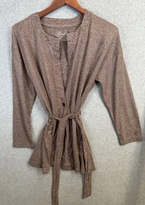 Cuddl Duds Cardigan Wickelpullover PM Petite Medium Dark Oak Heather Gürtel hell - Bild 1 von 10