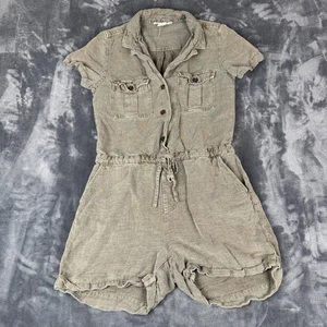C&C California Size S Womens Green 1/2 Button Short Sleeve Chic Linen Romper - Picture 1 of 8