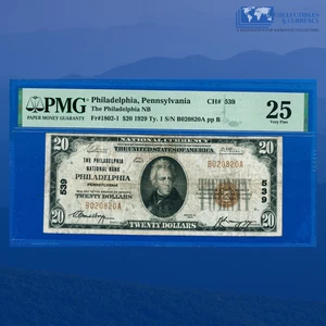 1929 $20 Philadelphia National Bank, PA, Charter #539, PMG 25 - Picture 1 of 3