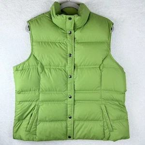 Lands End Down Puffer Vest Women Size XL Green Snap Button High Neck Quilted - Picture 1 of 7
