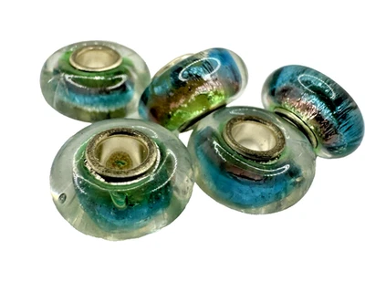 Cuentas a rayas azules, verdes y púrpuras de resina de murano EB99, 4 piezas Foto 1 de 4