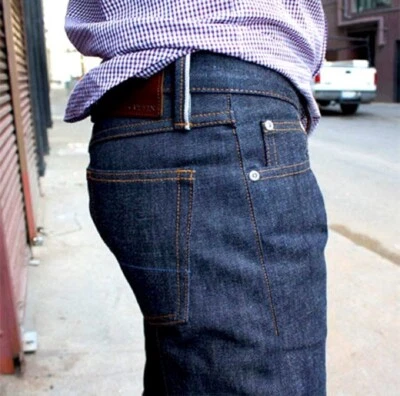 Jeans Gustin Para Hombres 32 Azul California Ribete Ajustado Denim Crudo Botón Mosca 32x33 Foto 1 de 4