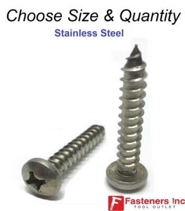 Sheet Metal Screws Stainless Steel Pan Head Phillips Drive (Choose Size & Qty) - Picture 1 of 8