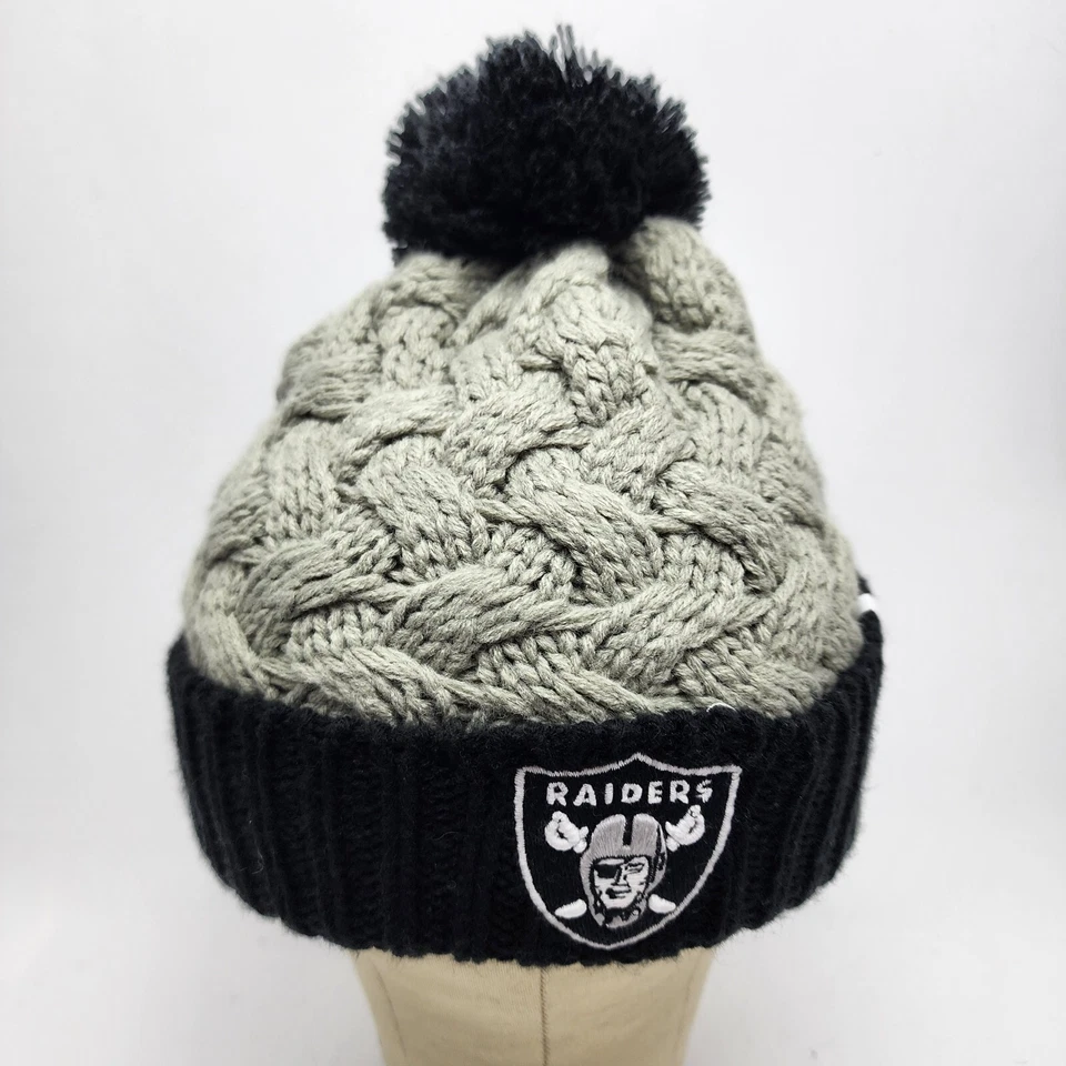 Las Vegas Raiders NFL '47 Pom Ball Negro Gris Tejido Sombrero Gorra Adulto Gorro Para Mujer Foto 1 de 4