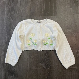 b.t. Kids Girls Cardigan Sweater White Flower Patch Cropped Size Fits like XS - Picture 1 of 4