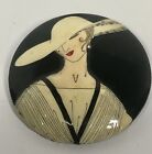 Vintage Handpainted Signed Elegant Woman Brooch Pin