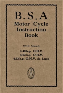 Manual De Instrucciones Reimpreso BSA Book Sloper 1930 OHV 3.49 4.93 De Luxe - Imagen 1 de 3