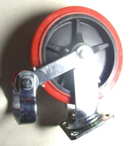NEU 2 STCK. 8 X 2" SCHWERLAST ROT POLY-LENKROLLE MIT POSITIVER FUSSBREMSE P5786 - Bild 1 von 8
