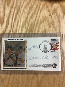 1984 Galasso Signed Silk Cachet Mickey Mantle Don Mattingly With Clemente Stamp - Picture 1 of 3