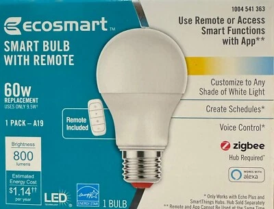 EcoSmart Smart Bulb w/ Remote - Color Temp, Zigbee, Echo, Alexa, SmartThings 60W - Image 1 of 2