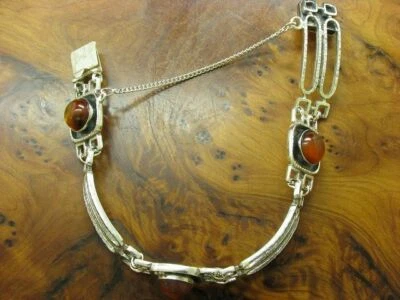 835 Argento Bracciale Con Ambra Ricoperto / Vero Argento/20,8g/18,0cm - Immagine 1 di 3