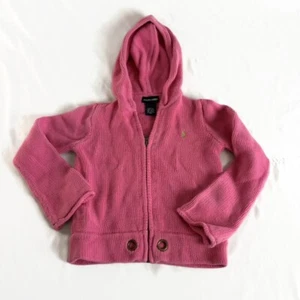 Ralph Lauren Girls Zip Up Hooded Sweater Size 5 Pink Knit - Picture 1 of 6