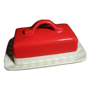 Martha Stewart Collection For Macys Red & White Covered Butter Dish - Picture 1 of 5