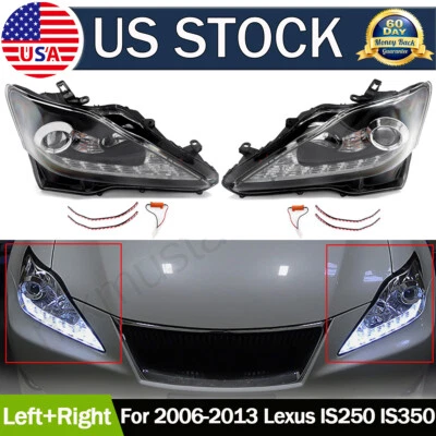 Fits 2006-2013 Lexus IS250 IS350 IS-F Headlights Black Housing Lamps Left+Right Foto 1 de 4