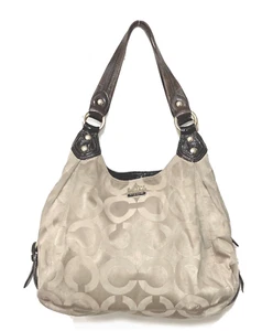 COACH MAGGIE MADISON SIGNATURE FABRIC SHOULDER BAG, HOBO PURSE, 3 SECTIONS - Picture 1 of 11