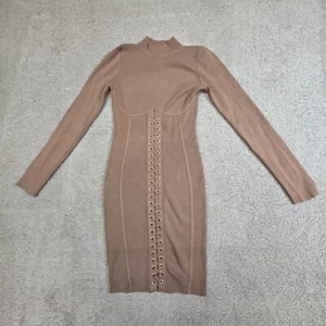 Hot Miami Styles Ribbed LS Corset Lace Up Dress Womens S Mocha Baddie Indie - Picture 1 of 8