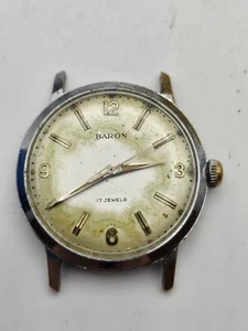Vintage Baron Herrenuhr Handaufzug 17 Jewels läuft Patina Zifferblatt - Bild 1 von 5