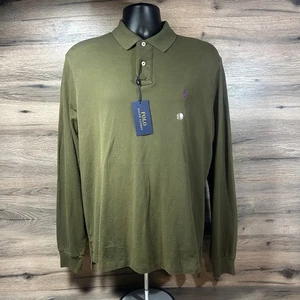 Camisa Polo Ralph Lauren Para Hombres Grande 1/4 Botón Verde Militar Manga Larga Nueva con Etiquetas - Imagen 1 de 9