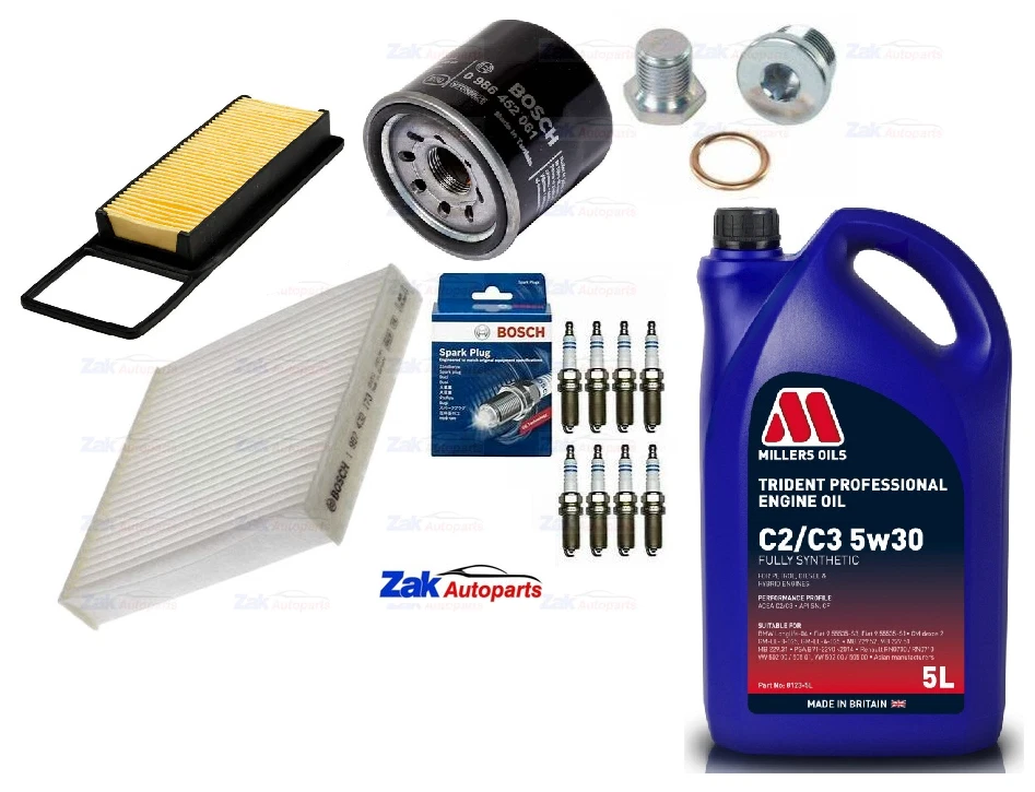 FULL BOSCH SERVICE KIT FOR HONDA JAZZ 1.4 PETROL 5L OIL + BOSCH KIT PLUGS - Image 1 of 1