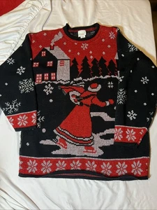 Ugly Christmas Sweater Acrylic Holiday Time Festive Womens Large Veg Red Black - Picture 1 of 13