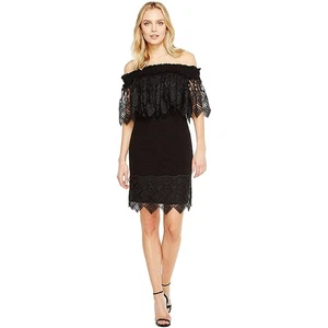 Badgley Mischka schulterfreies Seidenkleid mit Spitze, schwarz, 2 - Bild 1 von 2