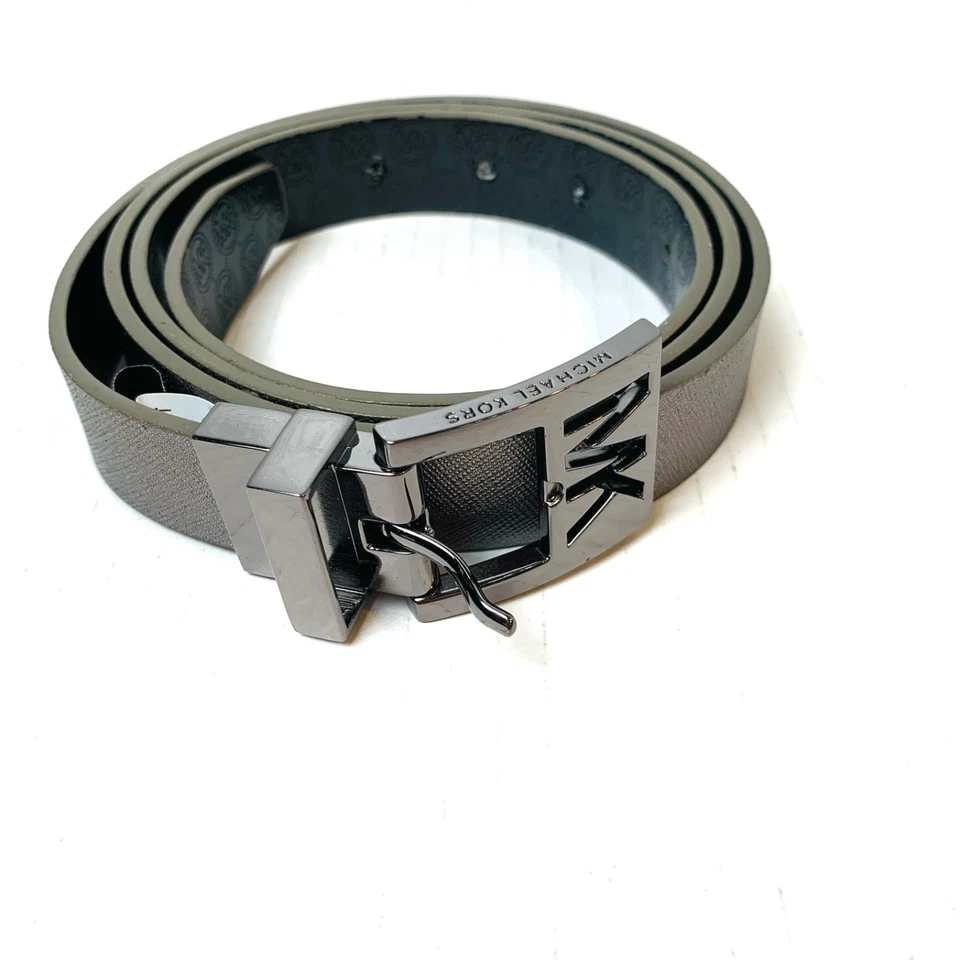 Michael Kors Womens Reversible Belt XL Leather Silver Side Black Monogram Side - Image 1 of 4
