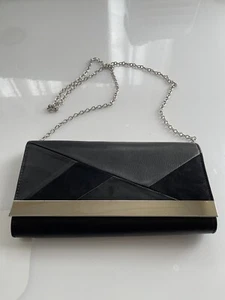Dorothy Perkins Black Geometric Clutch Bag Purse With Detachable Silver Chain - Picture 1 of 7