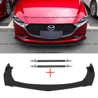 For Mazda MX-5 Miata Front Bumper Lip Spoiler Splitter + Strut Rods Glossy Black - Изображение 1 из 4