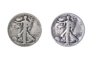 1936 D & 1941 S Walking Liberty Half Dollar Very Good 2 Set 50C VG Detailed Mint