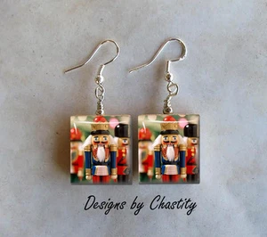 Nutcracker Earrings Scrabble Altered Art Charm Christmas Holiday Xmas - Picture 1 of 1